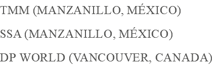 TMM (Manzanillo, México) SSA (Manzanillo, México) DP World (Vancouver, Canada) 
